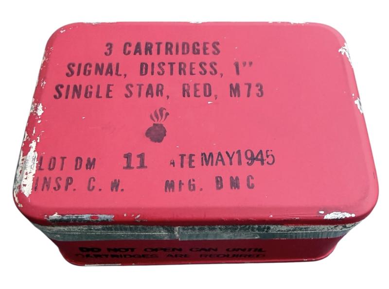 US WW2 Metal Flare Tin with 3 (Empty) Red Signal Flares