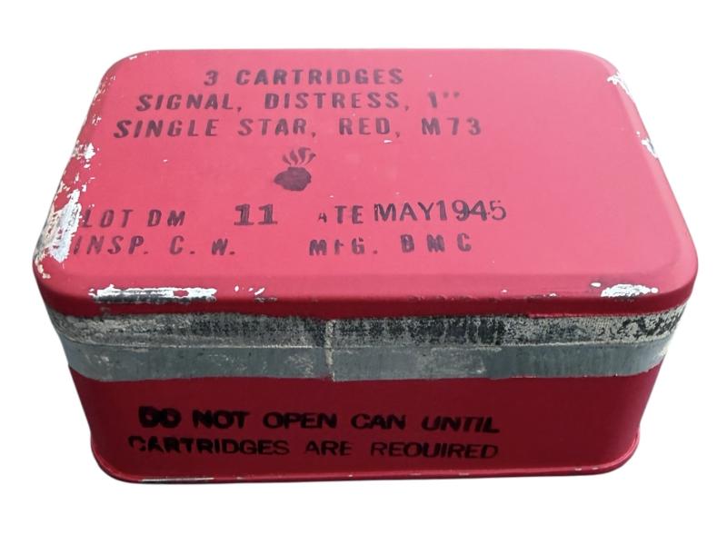 US WW2 Metal Flare Tin with 3 (Empty) Red Signal Flares