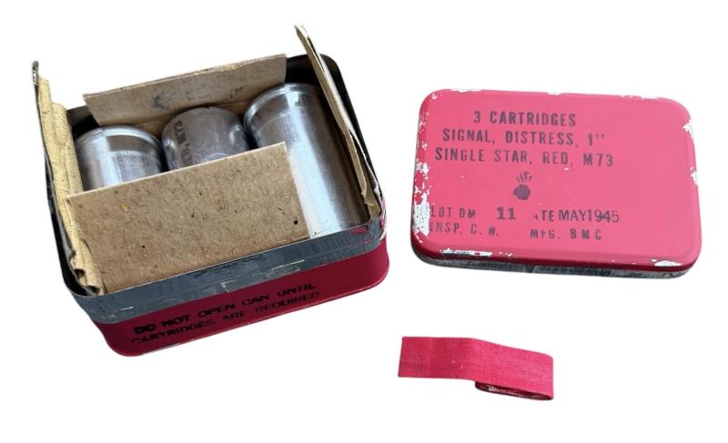US WW2 Metal Flare Tin with 3 (Empty) Red Signal Flares