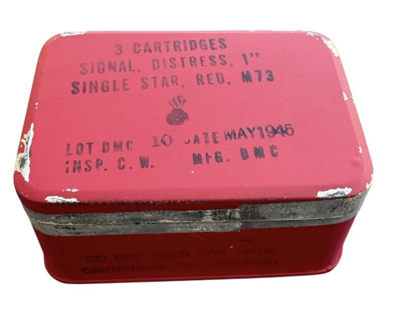 US WW2 Metal Flare Tin with 3 (Empty) Red Signal Flares