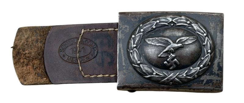 Luftwaffe steel Belt Buckle with Leather Tab