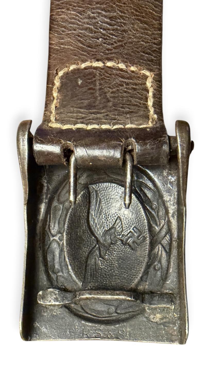 Luftwaffe steel Belt Buckle with leather Tab