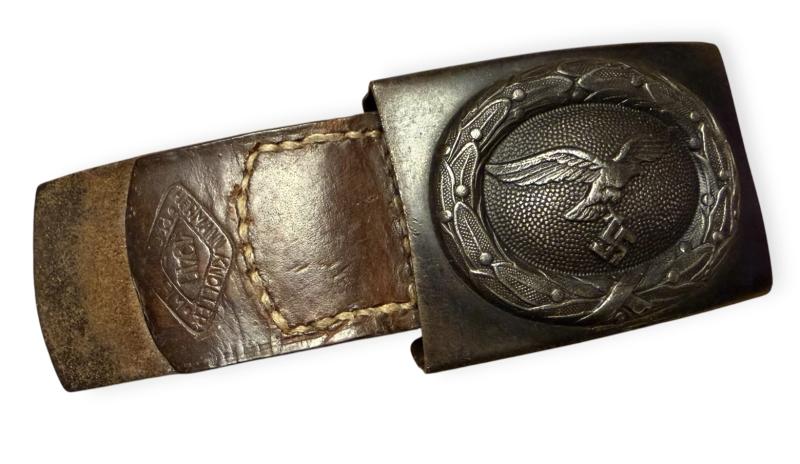 Luftwaffe steel Belt Buckle with leather Tab