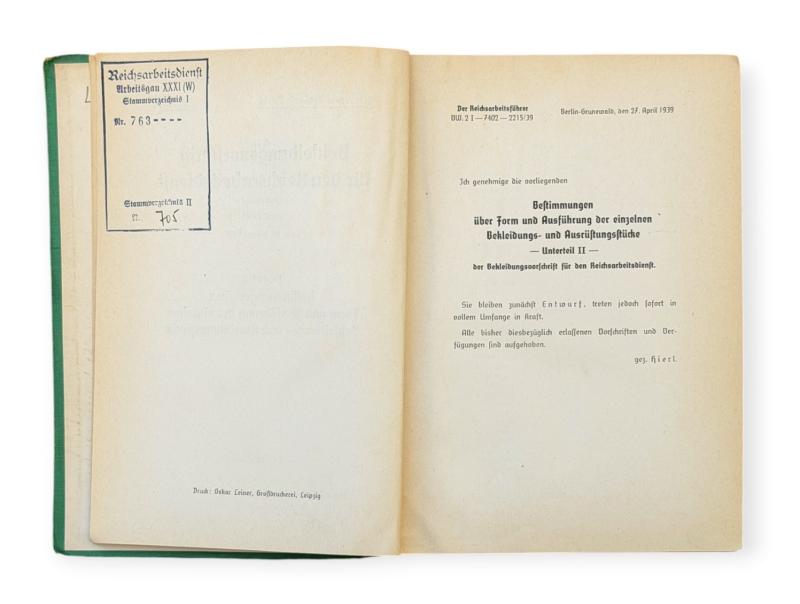 Reichs Arbeids Dienst Bekleidungsvorschrift für den Reichsarbeidsdienst Book