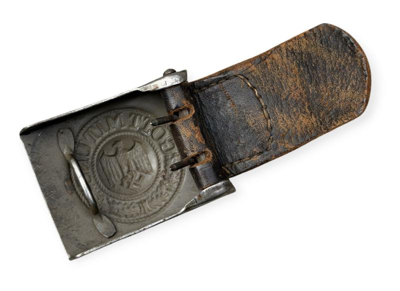 Wehrmacht steel Belt Buckle with leather Tab