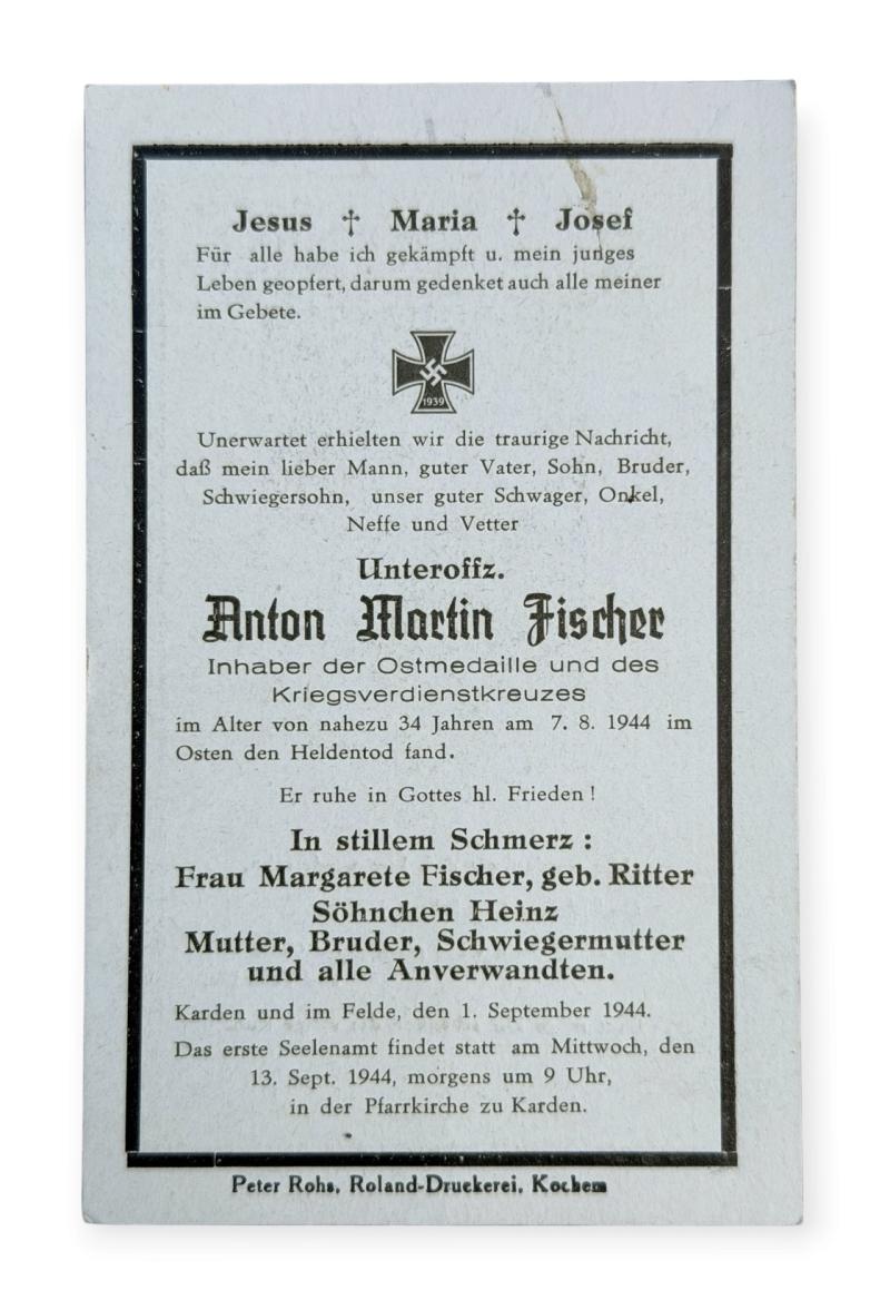 Death Notice Wehrmacht Soldier