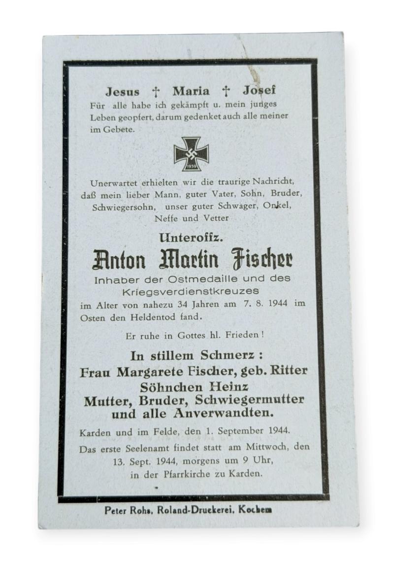 Death Notice Wehrmacht Soldier